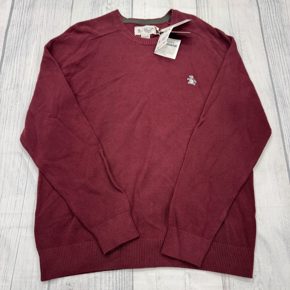 NWT Original Penguin Crewneck Sweater XL Maroon Tawny Port Pullover‎ Mens